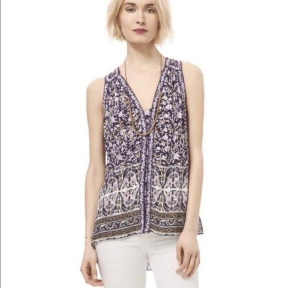 Rebecca Taylor Floral Top Aubergine Blouse Sleeveless Tank Rayon Indian H